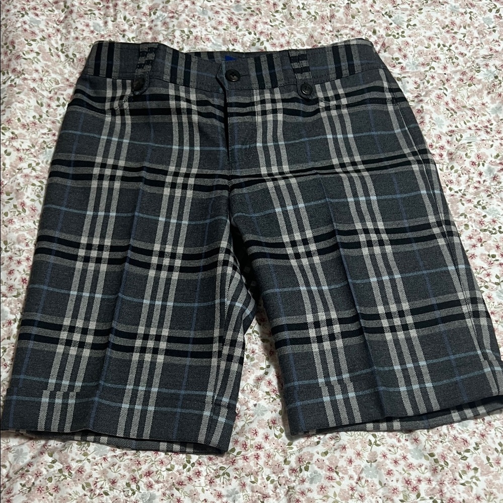 Burberry Blue Label Black, Blue and Gray Plaid Shorts